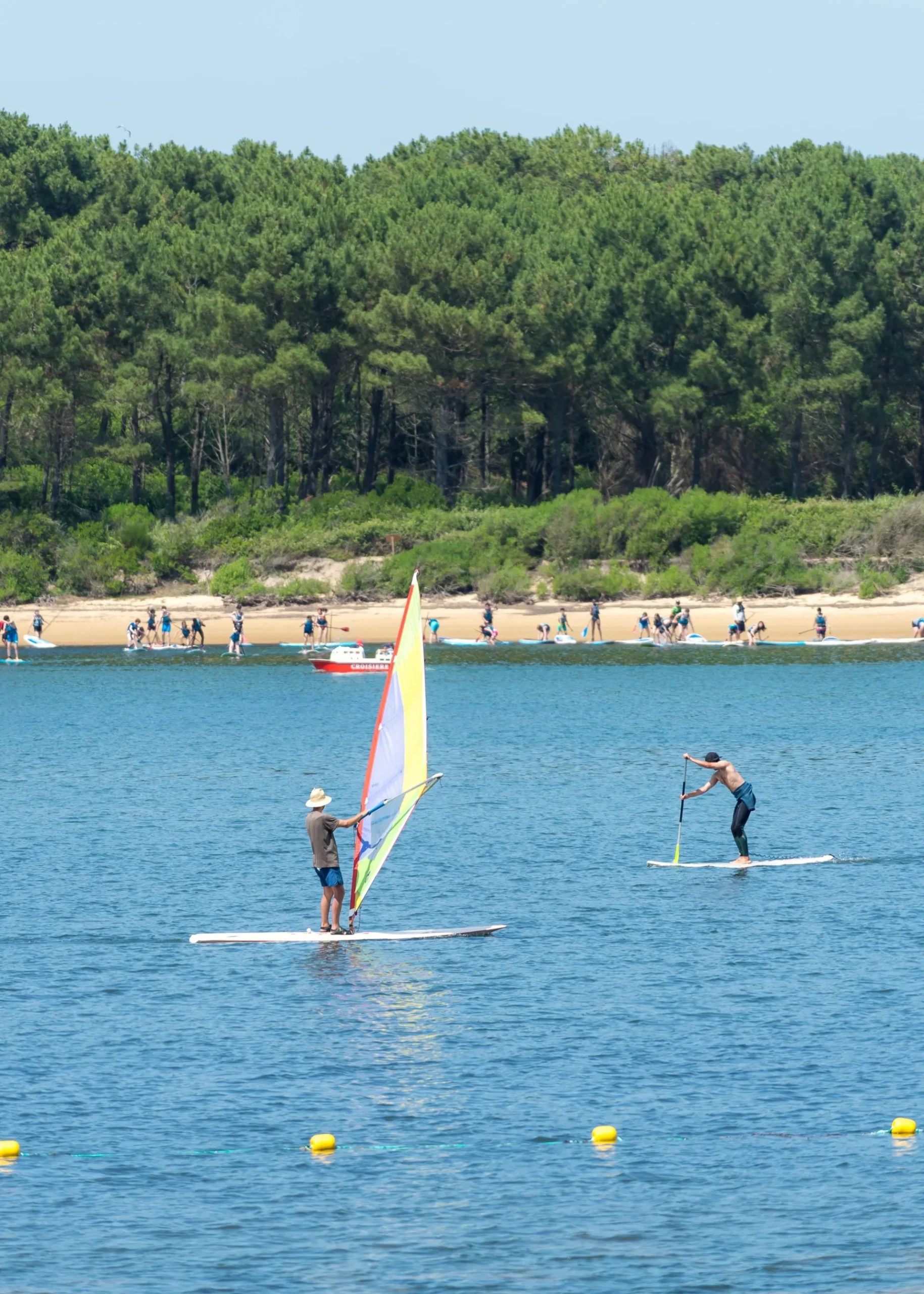 Planche à voile et stand-up-paddle sur le lac de Port d'Albret à Soustons.