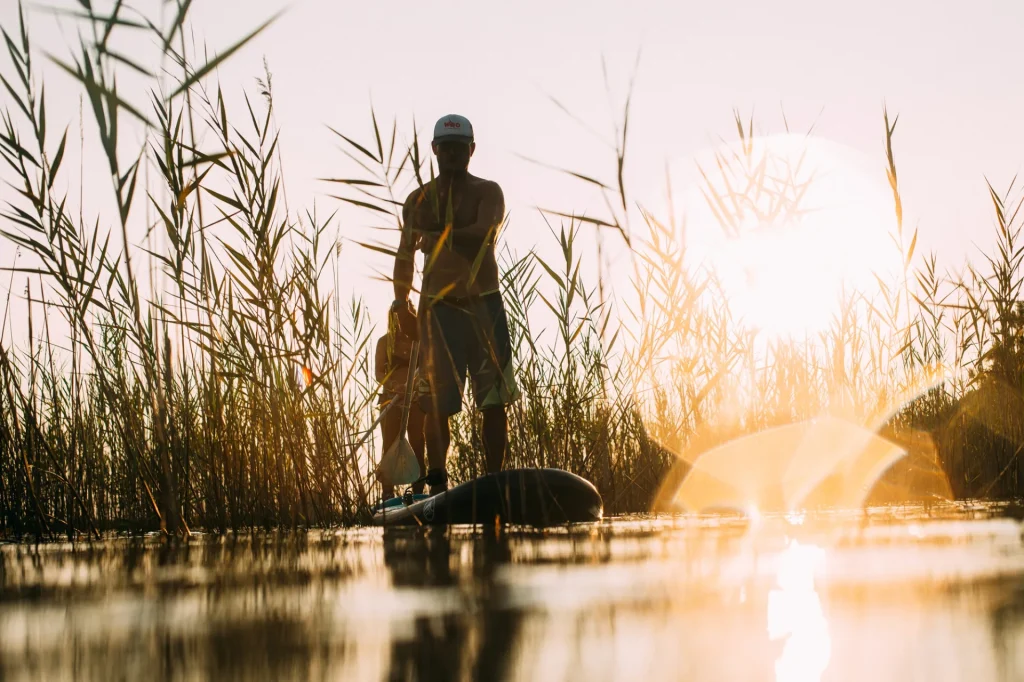 Balade en paddle sur un lac protégé zone natura 2000 dans les landes