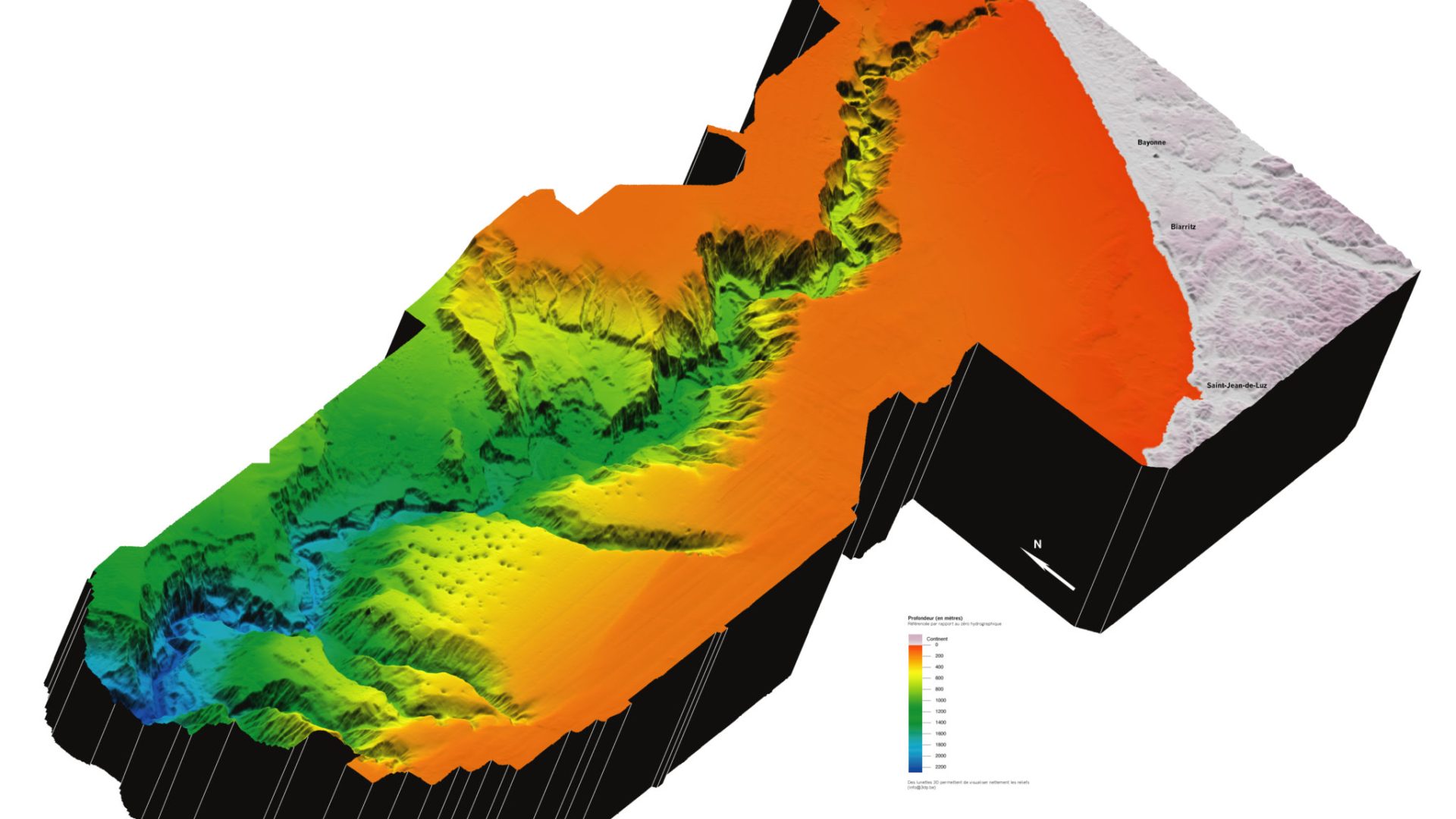 Topographie 3D du Gouf de Capbreton proposée par l'Ifremer