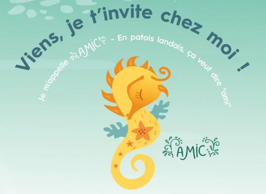 Amic est le petit hippocampe qui vous accompagne lors du tour du Lac Marin ludique et pédagogique entre Soustons et Vieux-Boucau